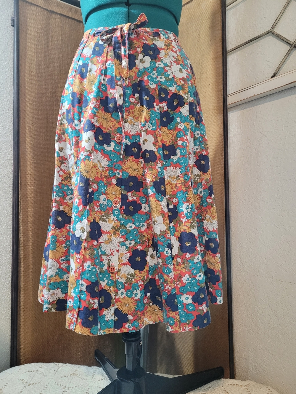 Vinyage 70s PETER POPOVITCH Floral Maxi Pleated Button Down Tie Details  NO SIZE